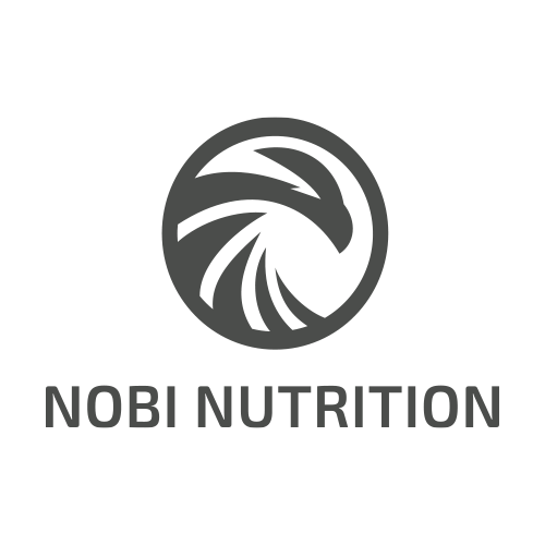 The logo for Nobi Nutrition in gray, featuring a stylized wave icon above the text 'NOBI NUTRITION'.
