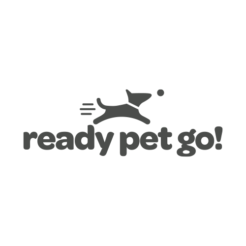 The 'ready pet go!' logo in dark gray, featuring a running dog silhouette.